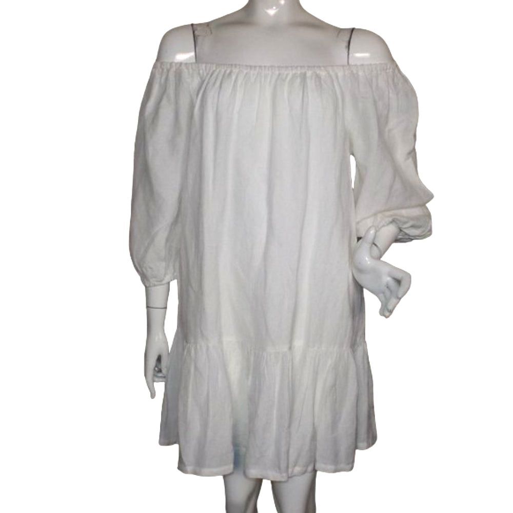 TOMMY BAHAMA Dress, XS, White Linen Blend, Off/On Shoulder, Ruffle/Tier Skirt